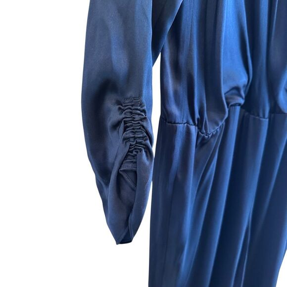 Amanda Uprichard Jadyn Navy Blue 100% Silk V-Neck Jumpsuit NWT Size Large - Picture 9 of 12